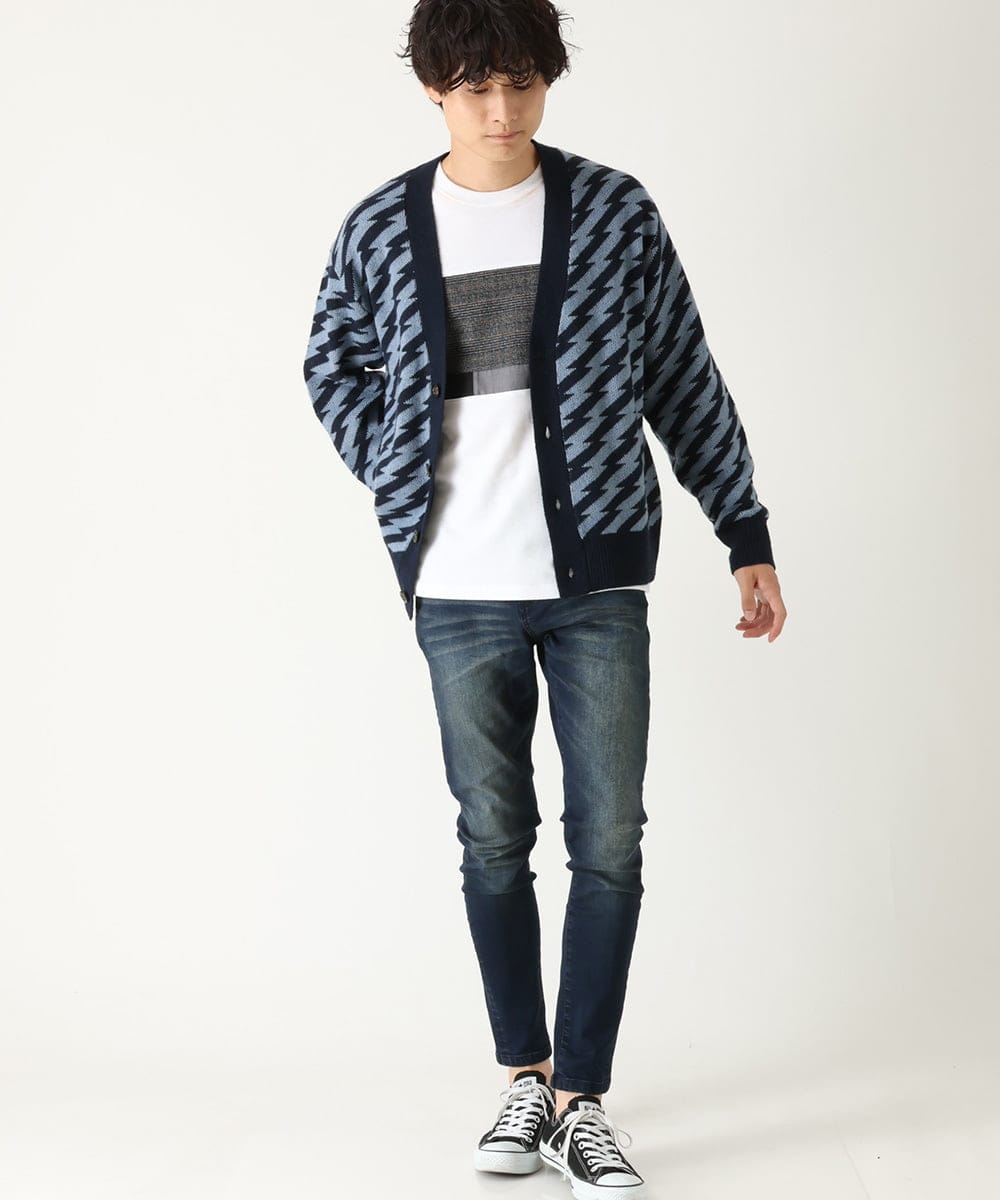 MKFAU32090 MK MICHEL KLEIN HOMME(MKミッシェルクランオム) サンダー柄カーディガン ネイビー(57)