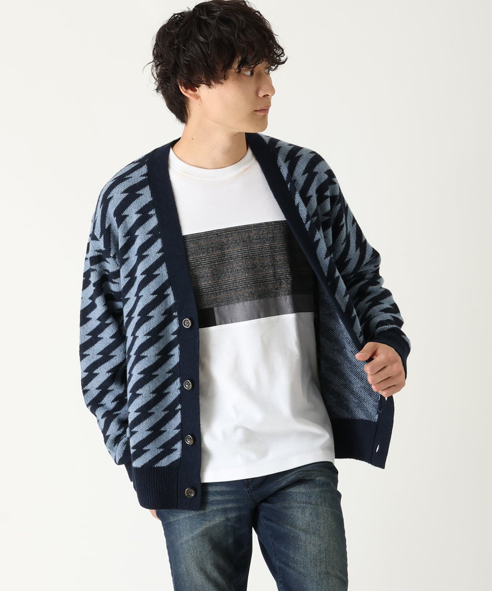 MKFAU32090 MK MICHEL KLEIN HOMME(MKミッシェルクランオム) サンダー柄カーディガン ネイビー(57)