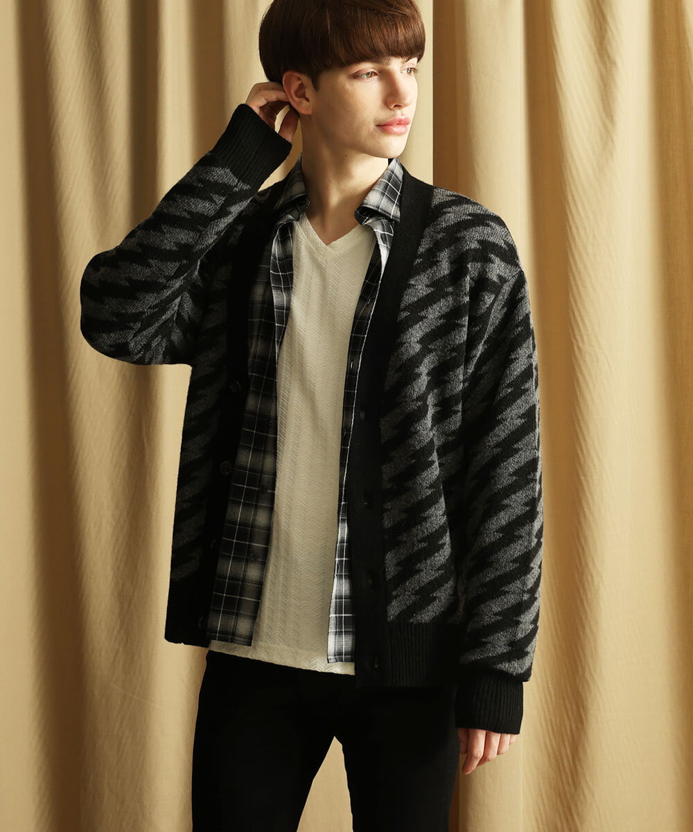 MKFAU32090 MK MICHEL KLEIN HOMME(MKミッシェルクランオム) サンダー柄カーディガン ブラック(94)