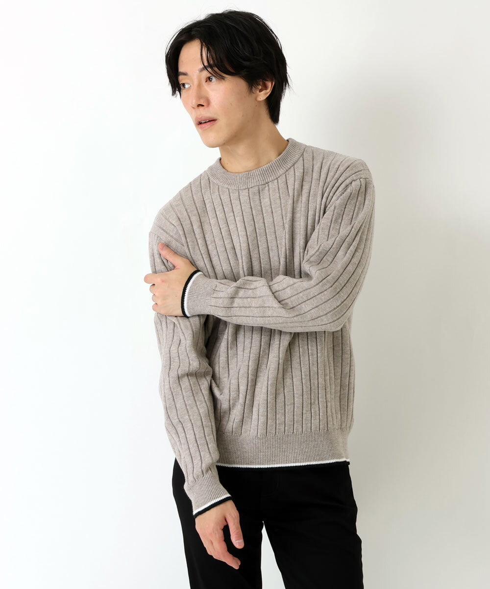 MKFAU45089 MK MICHEL KLEIN HOMME(MKミッシェルクランオム) ラインクルーネックニット アイボリー(80)