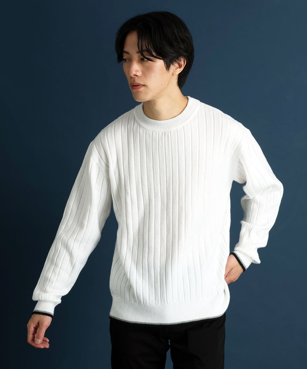 MKFAU45089 MK MICHEL KLEIN HOMME(MKミッシェルクランオム) ラインクルーネックニット ホワイト(90)