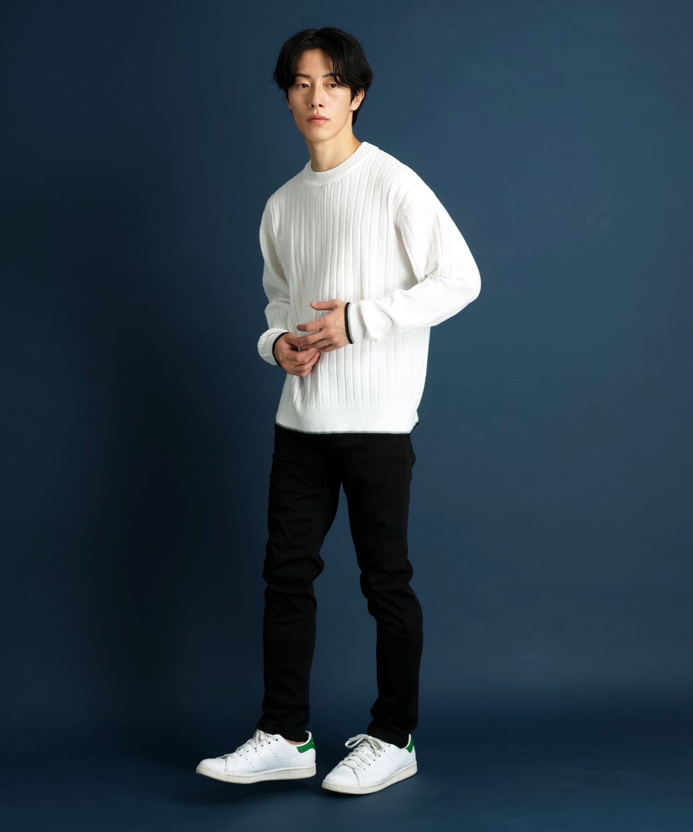 MKFAU45089 MK MICHEL KLEIN HOMME(MKミッシェルクランオム) ラインクルーネックニット ホワイト(90)