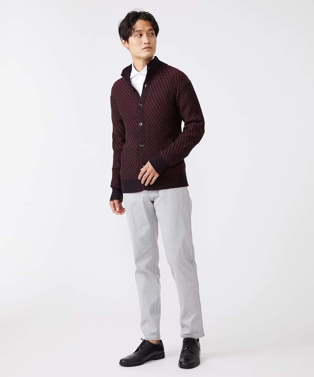MKFAV50130 MK MICHEL KLEIN HOMME(MKミッシェルクランオム) スタンドカーディガン / ツイルへリンボン パープル(77)