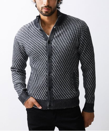 MKFAV50130 MK MICHEL KLEIN HOMME スタンドカーディガン / ツイルへリンボン