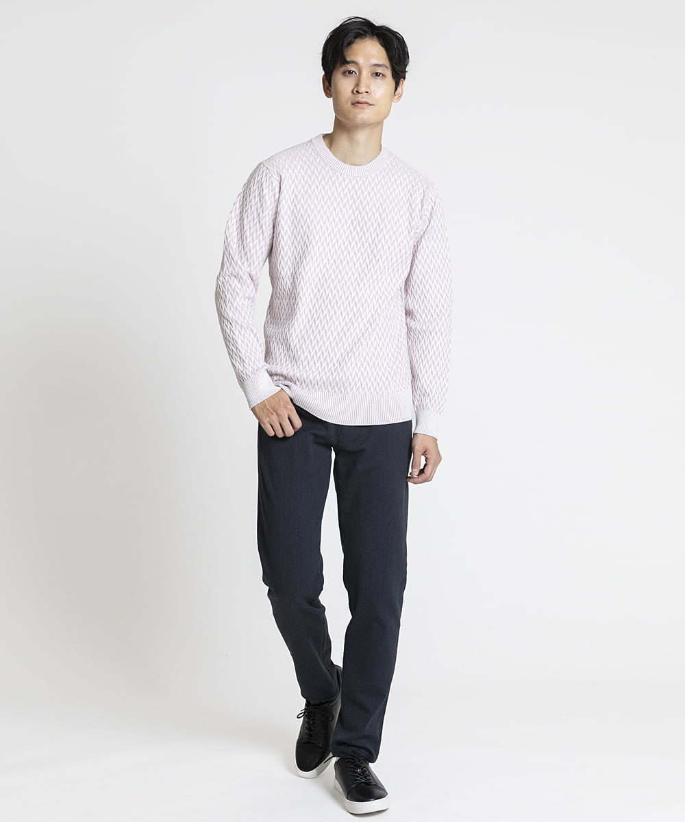 MKFAV52099 MK MICHEL KLEIN HOMME(MKミッシェルクランオム) へリンボンクルーネックニット ピンク(03)