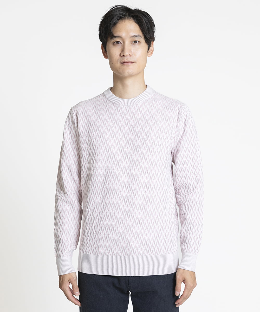 MKFAV52099 MK MICHEL KLEIN HOMME(MKミッシェルクランオム) へリンボンクルーネックニット ピンク(03)