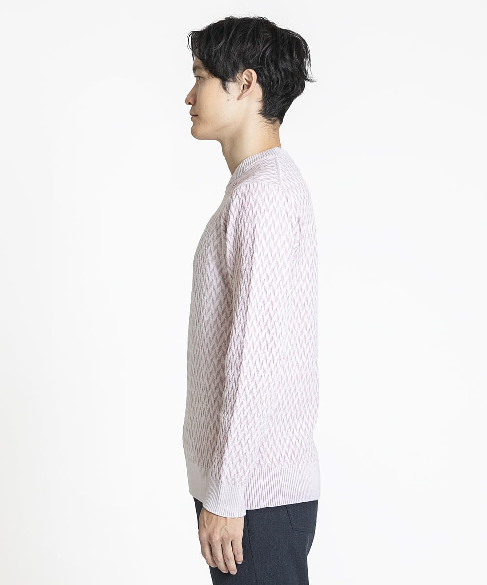 MKFAV52099 MK MICHEL KLEIN HOMME(MKミッシェルクランオム) へリンボンクルーネックニット ピンク(03)