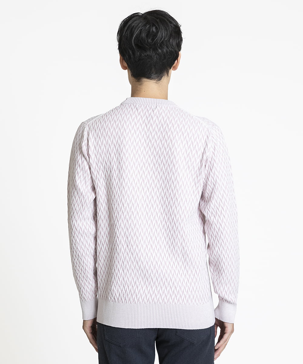 MKFAV52099 MK MICHEL KLEIN HOMME(MKミッシェルクランオム) へリンボンクルーネックニット ピンク(03)