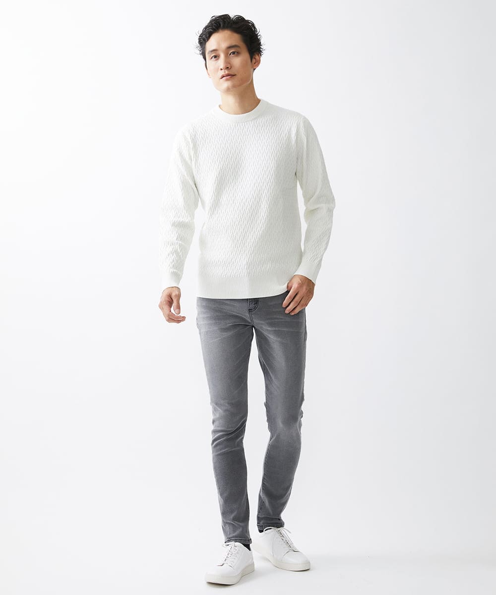 MKFAV52099 MK MICHEL KLEIN HOMME(MKミッシェルクランオム) へリンボンクルーネックニット ホワイト(90)