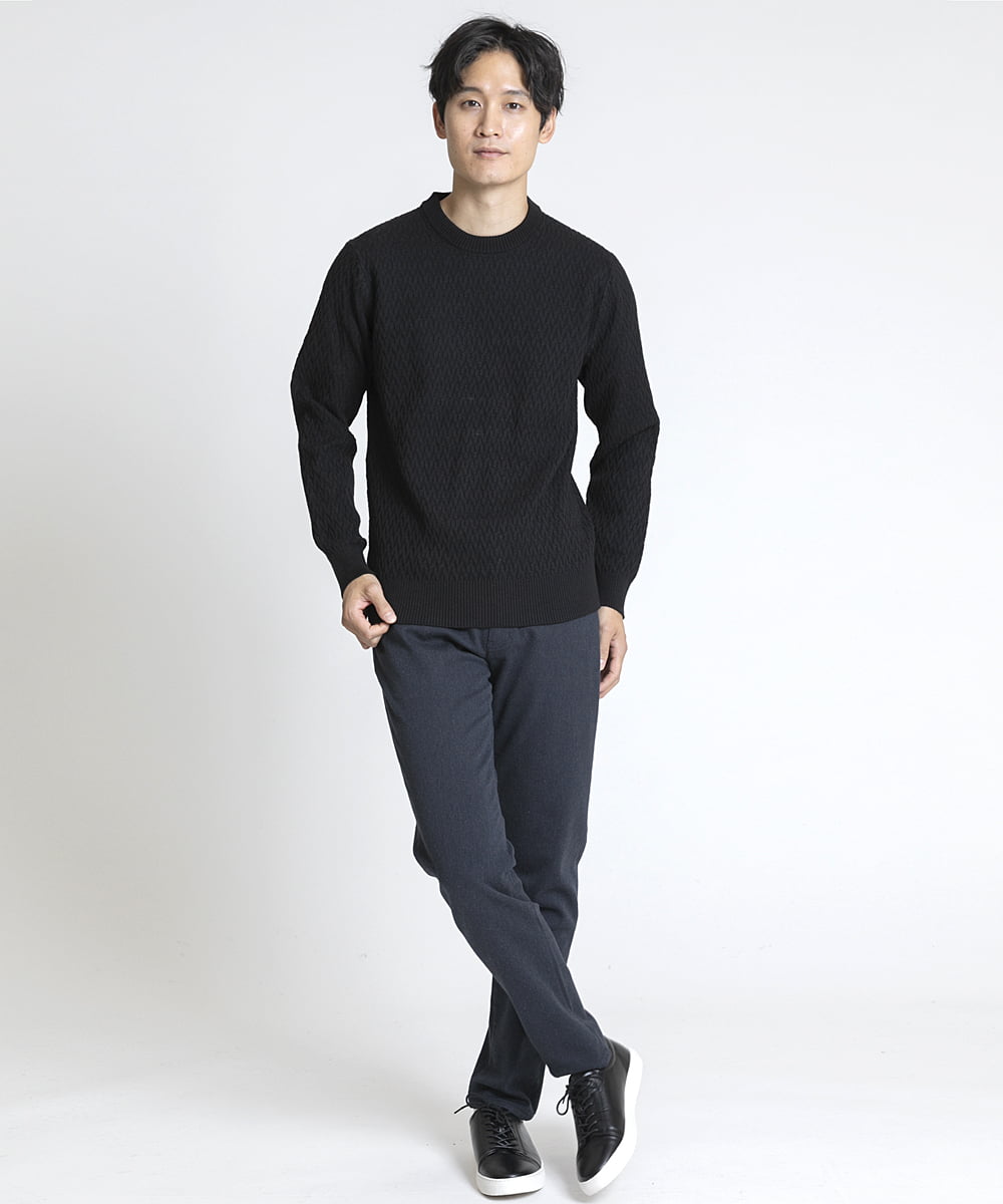 MKFAV52099 MK MICHEL KLEIN HOMME(MKミッシェルクランオム) へリンボンクルーネックニット ブラック(94)