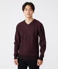 MKFAV60099 MK MICHEL KLEIN HOMME(MKミッシェルクランオム) へリンボンVネックニット パープル(77)