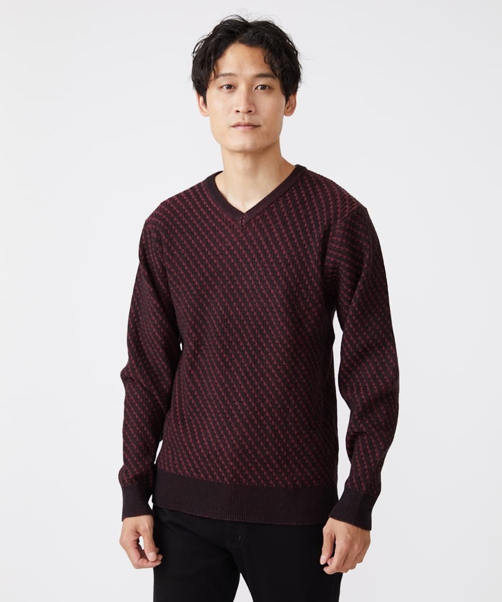 MKFAV60099 MK MICHEL KLEIN HOMME(MKミッシェルクランオム) へリンボンVネックニット パープル(77)