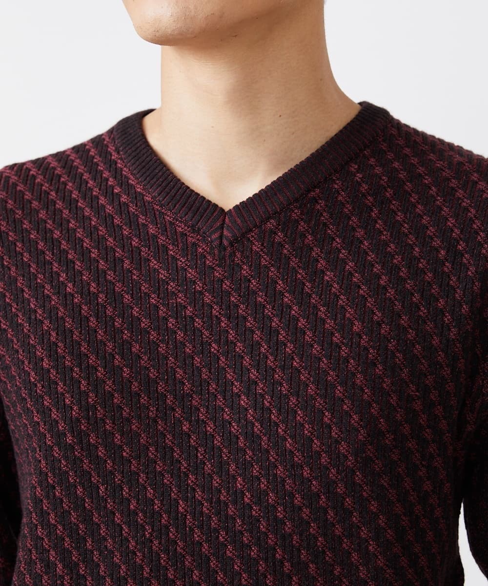 MKFAV60099 MK MICHEL KLEIN HOMME(MKミッシェルクランオム) へリンボンVネックニット パープル(77)