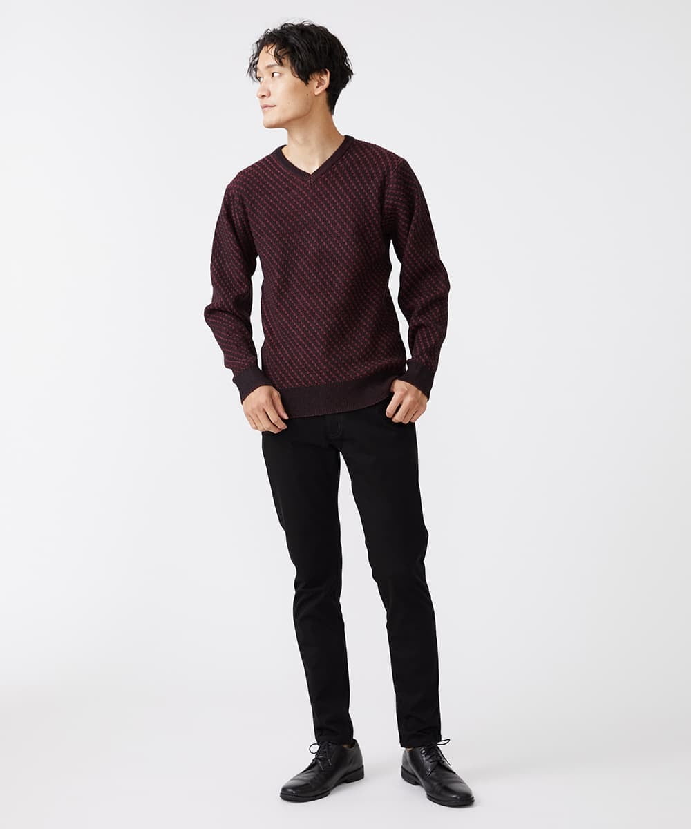 MKFAV60099 MK MICHEL KLEIN HOMME(MKミッシェルクランオム) へリンボンVネックニット パープル(77)