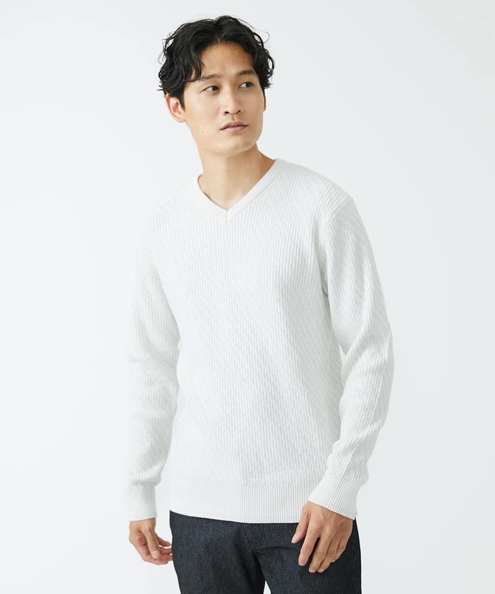 MKFAV60099 MK MICHEL KLEIN HOMME(MKミッシェルクランオム) へリンボンVネックニット ライトグレー(91)