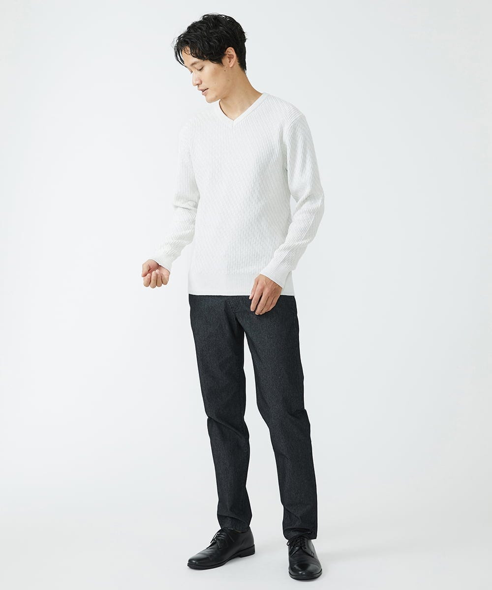 MKFAV60099 MK MICHEL KLEIN HOMME(MKミッシェルクランオム) へリンボンVネックニット ライトグレー(91)