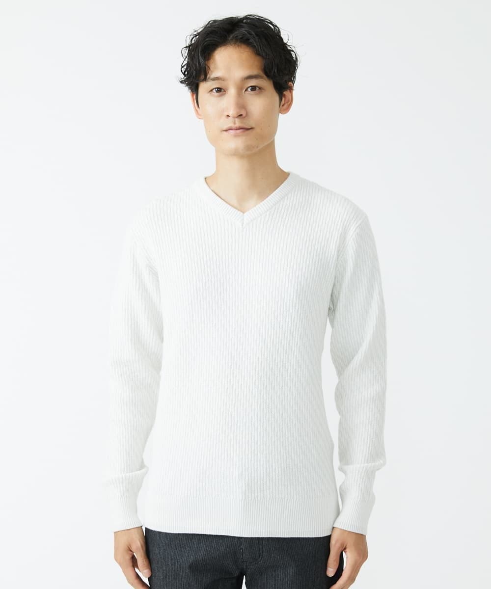 MKFAV60099 MK MICHEL KLEIN HOMME(MKミッシェルクランオム) へリンボンVネックニット ライトグレー(91)