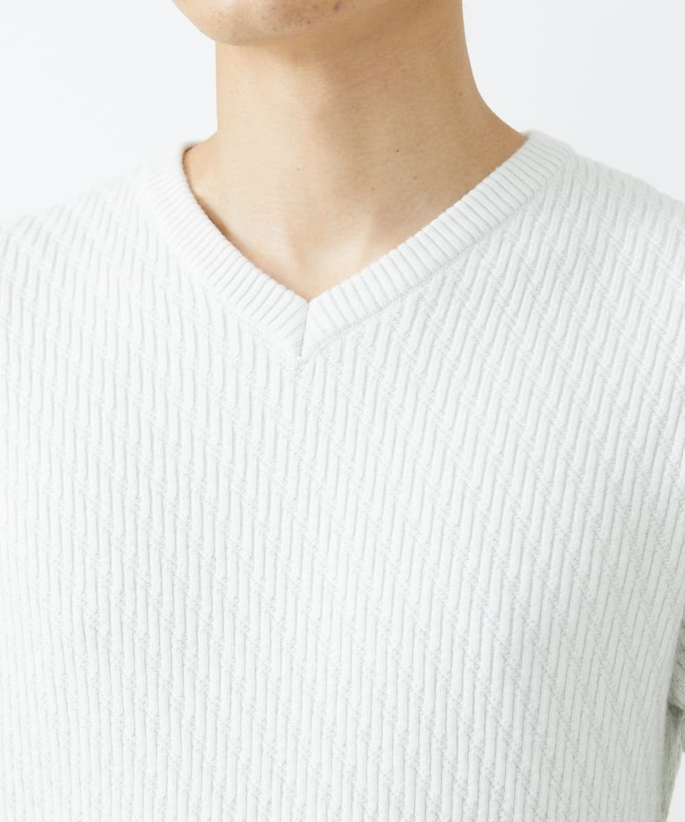 MKFAV60099 MK MICHEL KLEIN HOMME(MKミッシェルクランオム) へリンボンVネックニット ライトグレー(91)