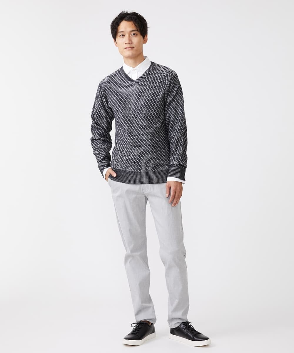 MKFAV60099 MK MICHEL KLEIN HOMME(MKミッシェルクランオム) へリンボンVネックニット ダークグレー(93)