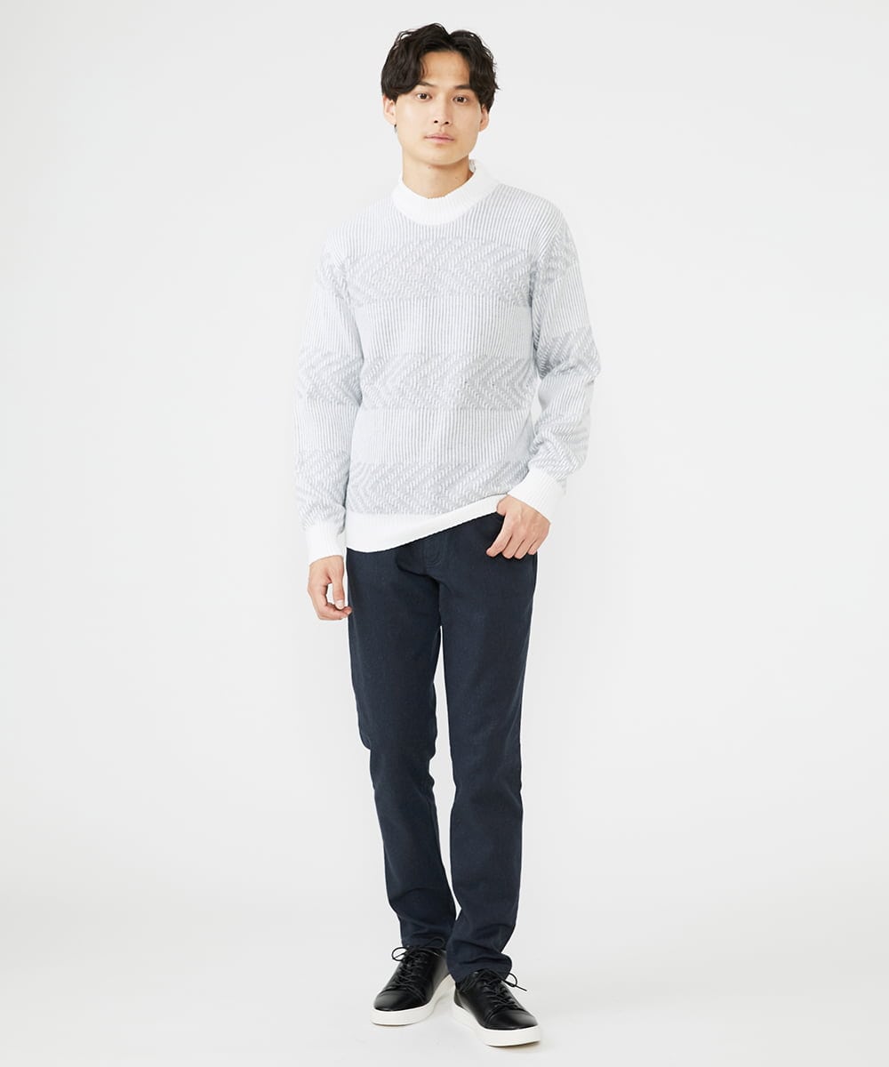 MKFAV62089 MK MICHEL KLEIN HOMME(MKミッシェルクランオム) モックネックボーダーニット ライトグレー(91)