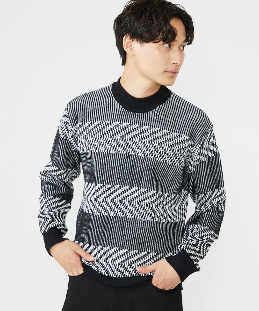 MKFAV62089 MK MICHEL KLEIN HOMME(MKミッシェルクランオム) モックネックボーダーニット ブラック(94)