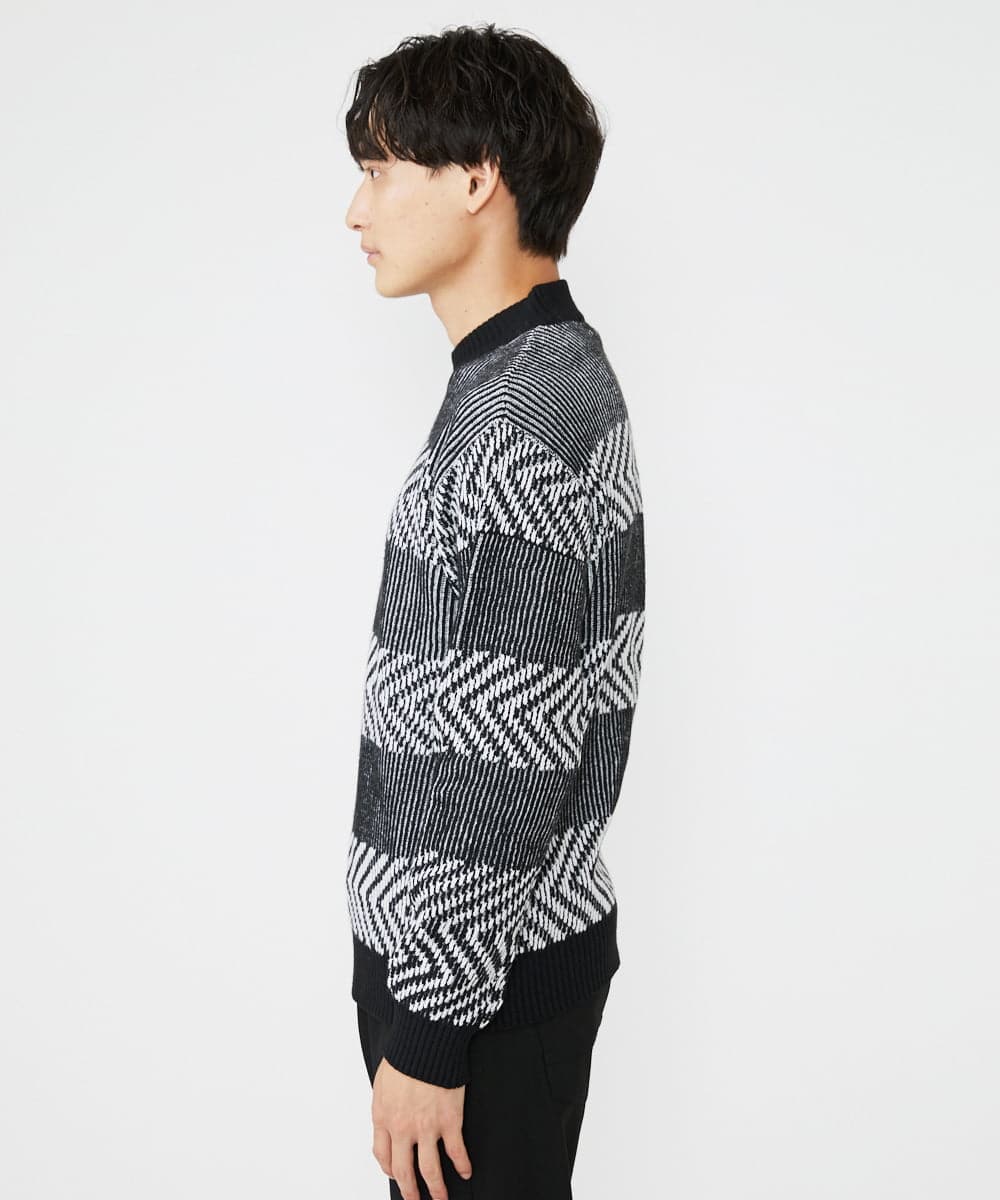 MKFAV62089 MK MICHEL KLEIN HOMME(MKミッシェルクランオム) モックネックボーダーニット ブラック(94)