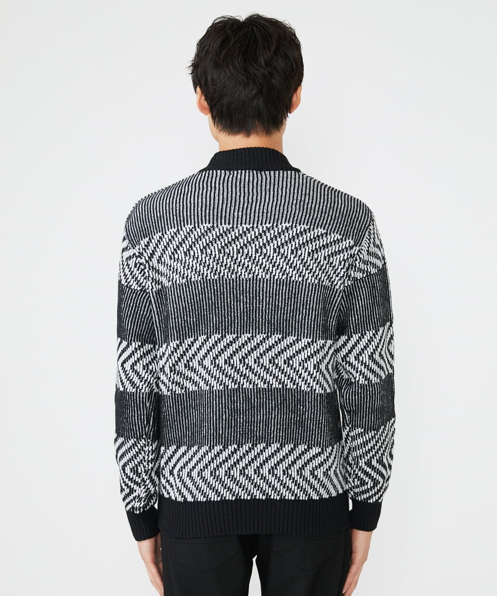 MKFAV62089 MK MICHEL KLEIN HOMME(MKミッシェルクランオム) モックネックボーダーニット ブラック(94)