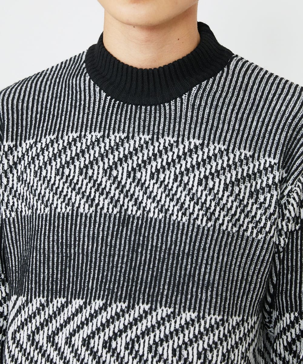 MKFAV62089 MK MICHEL KLEIN HOMME(MKミッシェルクランオム) モックネックボーダーニット ブラック(94)