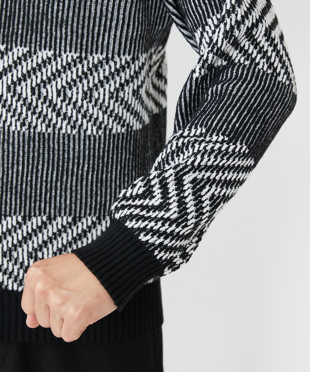 MKFAV62089 MK MICHEL KLEIN HOMME(MKミッシェルクランオム) モックネックボーダーニット ブラック(94)