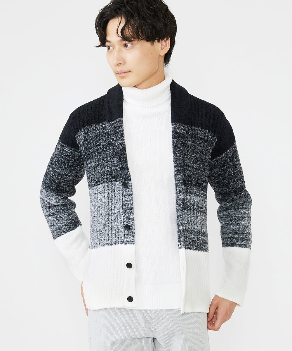 MKFAX22120 MK MICHEL KLEIN HOMME(MKミッシェルクランオム) フェザーモールグラデーション / カーディガン ブラック(94)
