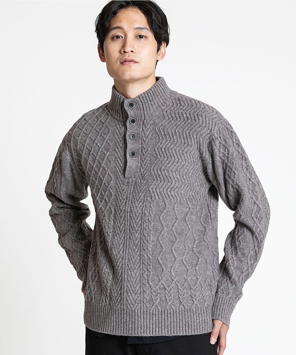 MKFAX23110 MK MICHEL KLEIN HOMME(MKミッシェルクランオム) ハーフボタンニット ブラウン(86)