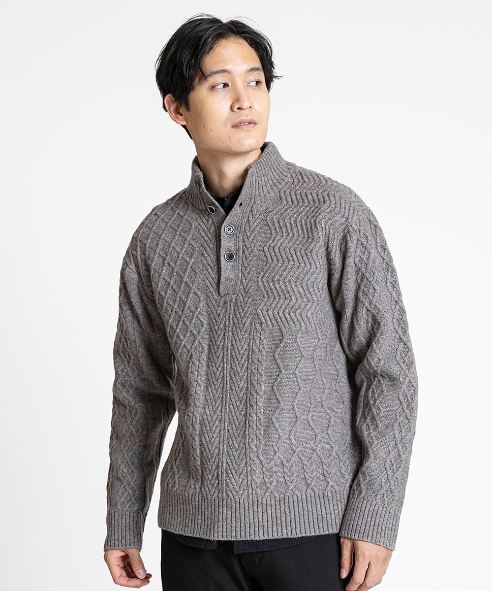 MKFAX23110 MK MICHEL KLEIN HOMME(MKミッシェルクランオム) ハーフボタンニット ブラウン(86)