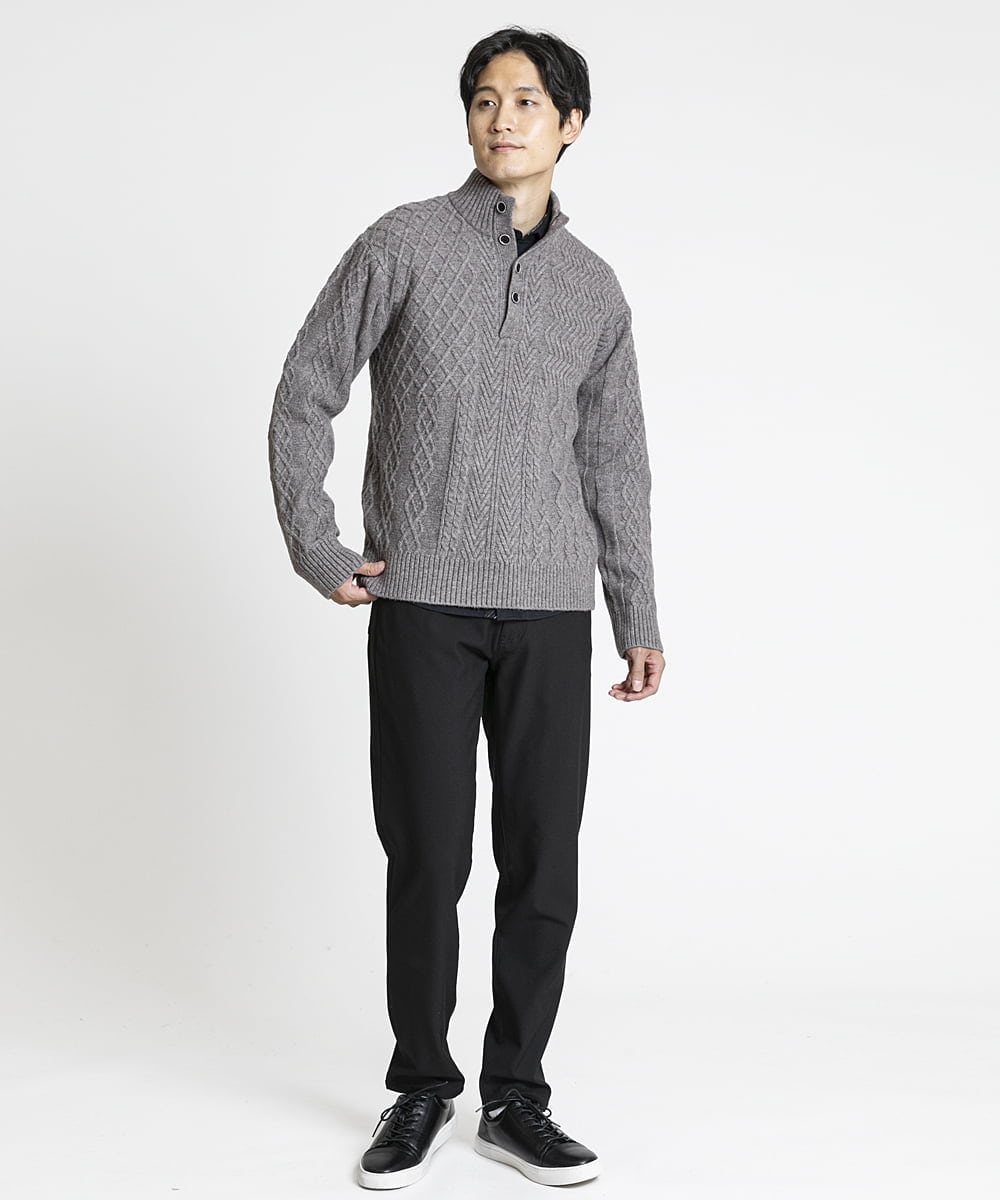 MKFAX23110 MK MICHEL KLEIN HOMME(MKミッシェルクランオム) ハーフボタンニット ブラウン(86)
