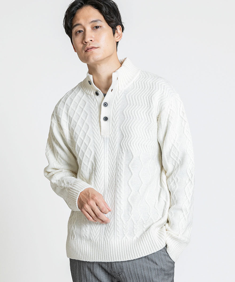 MKFAX23110 MK MICHEL KLEIN HOMME(MKミッシェルクランオム) ハーフボタンニット ホワイト(90)
