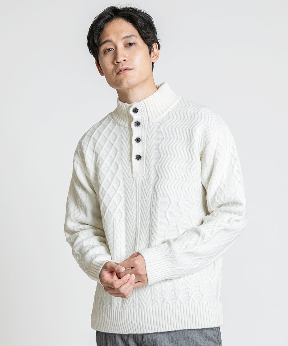 MKFAX23110 MK MICHEL KLEIN HOMME(MKミッシェルクランオム) ハーフボタンニット ホワイト(90)
