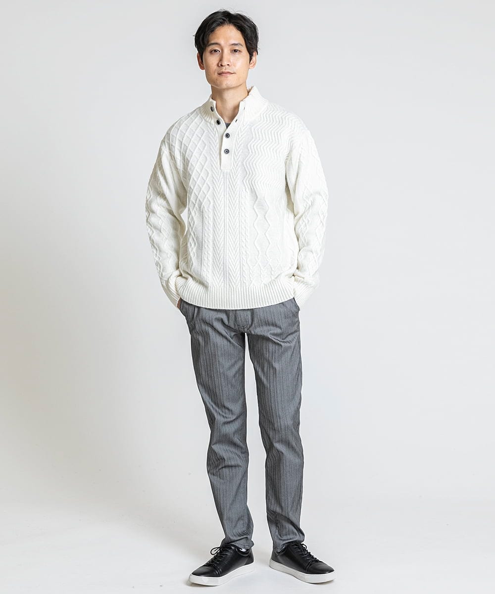 MKFAX23110 MK MICHEL KLEIN HOMME(MKミッシェルクランオム) ハーフボタンニット ホワイト(90)