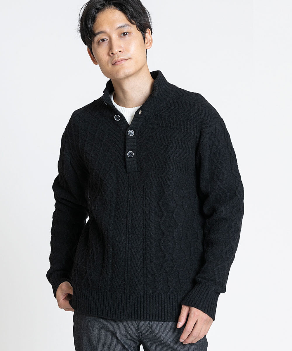 MKFAX23110 MK MICHEL KLEIN HOMME(MKミッシェルクランオム) ハーフボタンニット ブラック(94)