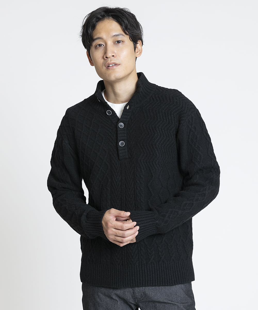 MKFAX23110 MK MICHEL KLEIN HOMME(MKミッシェルクランオム) ハーフボタンニット ブラック(94)