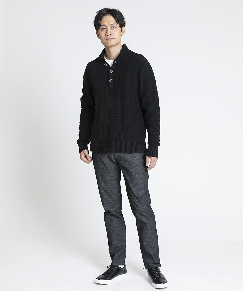 MKFAX23110 MK MICHEL KLEIN HOMME(MKミッシェルクランオム) ハーフボタンニット ブラック(94)