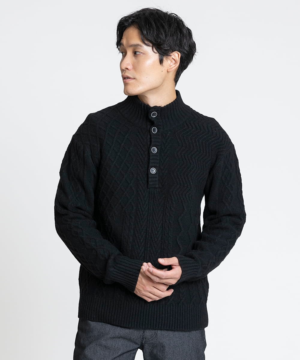 MKFAX23110 MK MICHEL KLEIN HOMME(MKミッシェルクランオム) ハーフボタンニット ブラック(94)