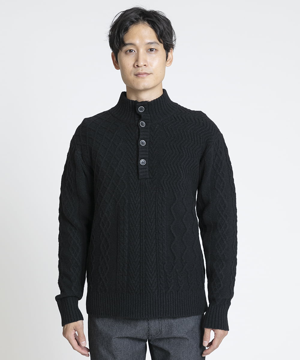 MKFAX23110 MK MICHEL KLEIN HOMME(MKミッシェルクランオム) ハーフボタンニット ブラック(94)