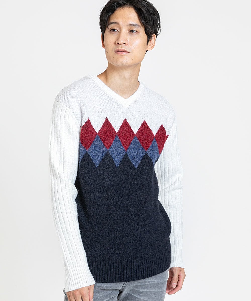 MKFAX27089 MK MICHEL KLEIN HOMME(MKミッシェルクランオム) ダイヤグラデーションニット ネイビー(57)