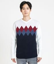 MKFAX27089 MK MICHEL KLEIN HOMME(MKミッシェルクランオム) ダイヤグラデーションニット ネイビー(57)