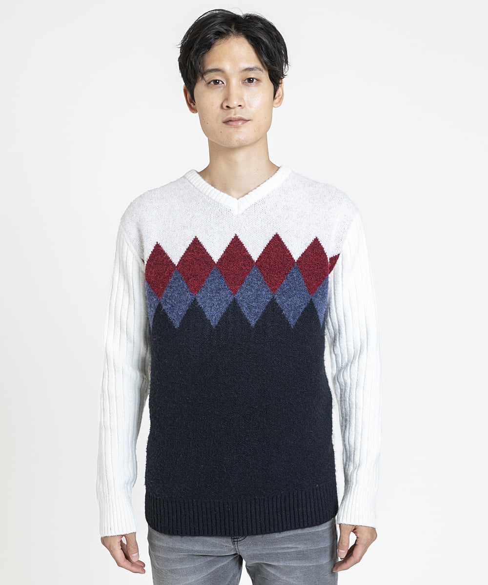 MKFAX27089 MK MICHEL KLEIN HOMME(MKミッシェルクランオム) ダイヤグラデーションニット ネイビー(57)