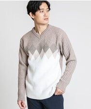 MKFAX27089 MK MICHEL KLEIN HOMME(MKミッシェルクランオム) ダイヤグラデーションニット ベージュ(84)
