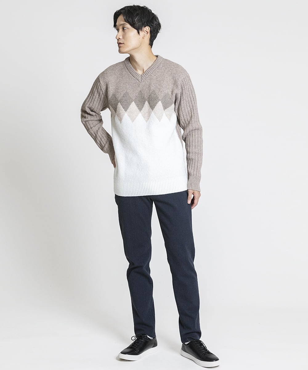 MKFAX27089 MK MICHEL KLEIN HOMME(MKミッシェルクランオム) ダイヤグラデーションニット ベージュ(84)