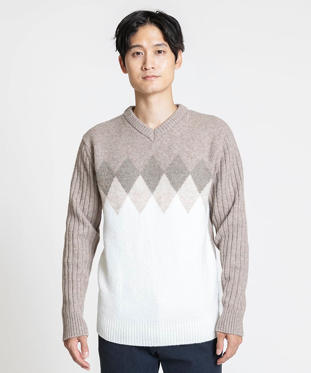 MKFAX27089 MK MICHEL KLEIN HOMME(MKミッシェルクランオム) ダイヤグラデーションニット ベージュ(84)