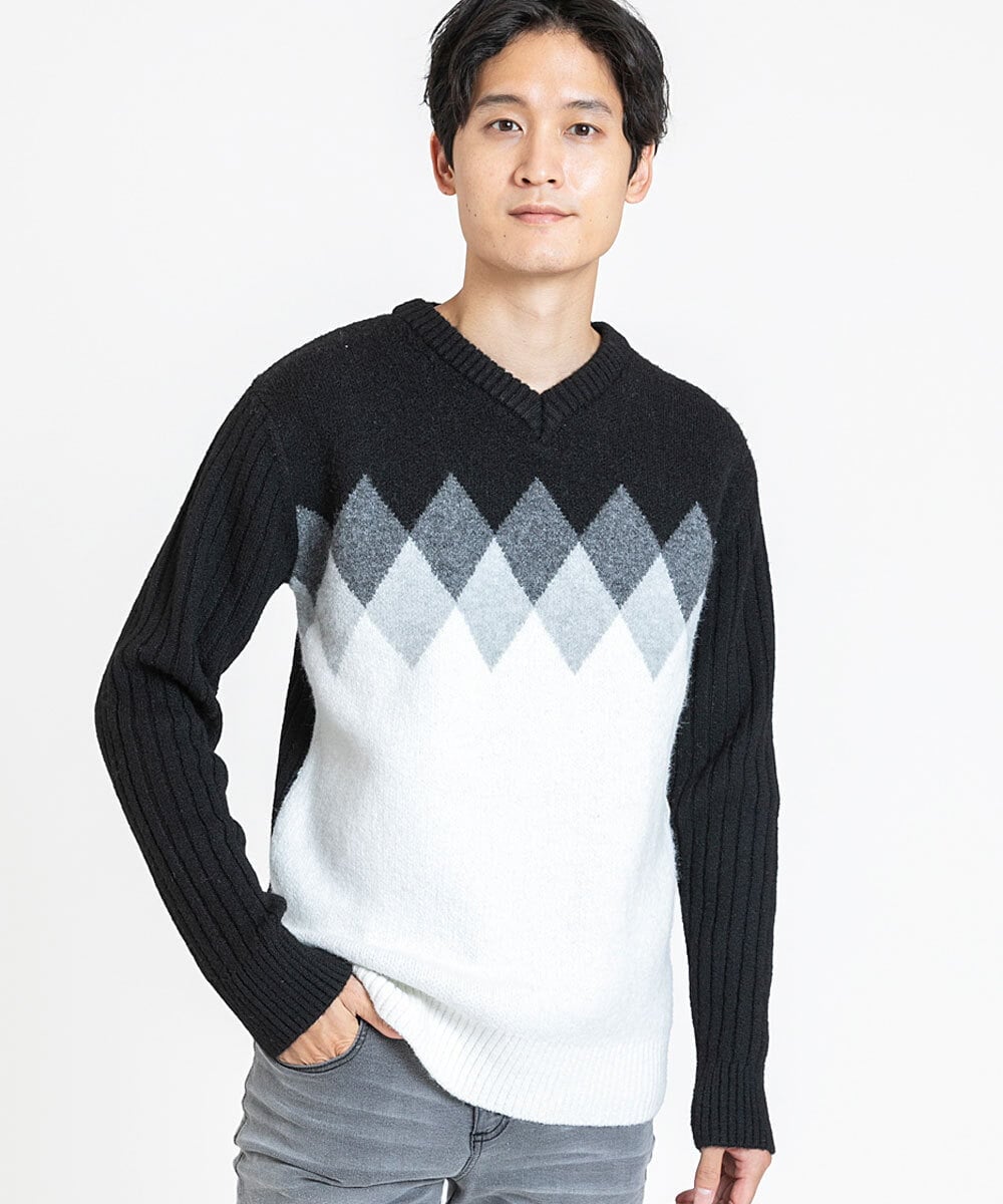 MKFAX27089 MK MICHEL KLEIN HOMME(MKミッシェルクランオム) ダイヤグラデーションニット ブラック(94)