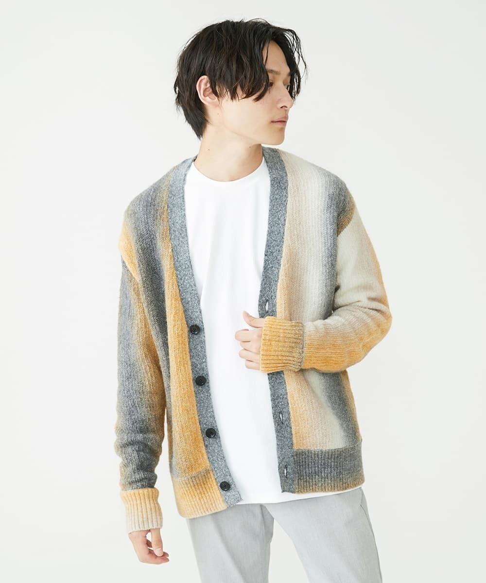 MKFAX57120 MK MICHEL KLEIN HOMME(MKミッシェルクランオム) ストライプグラデーションカーディガン イエロー(25)