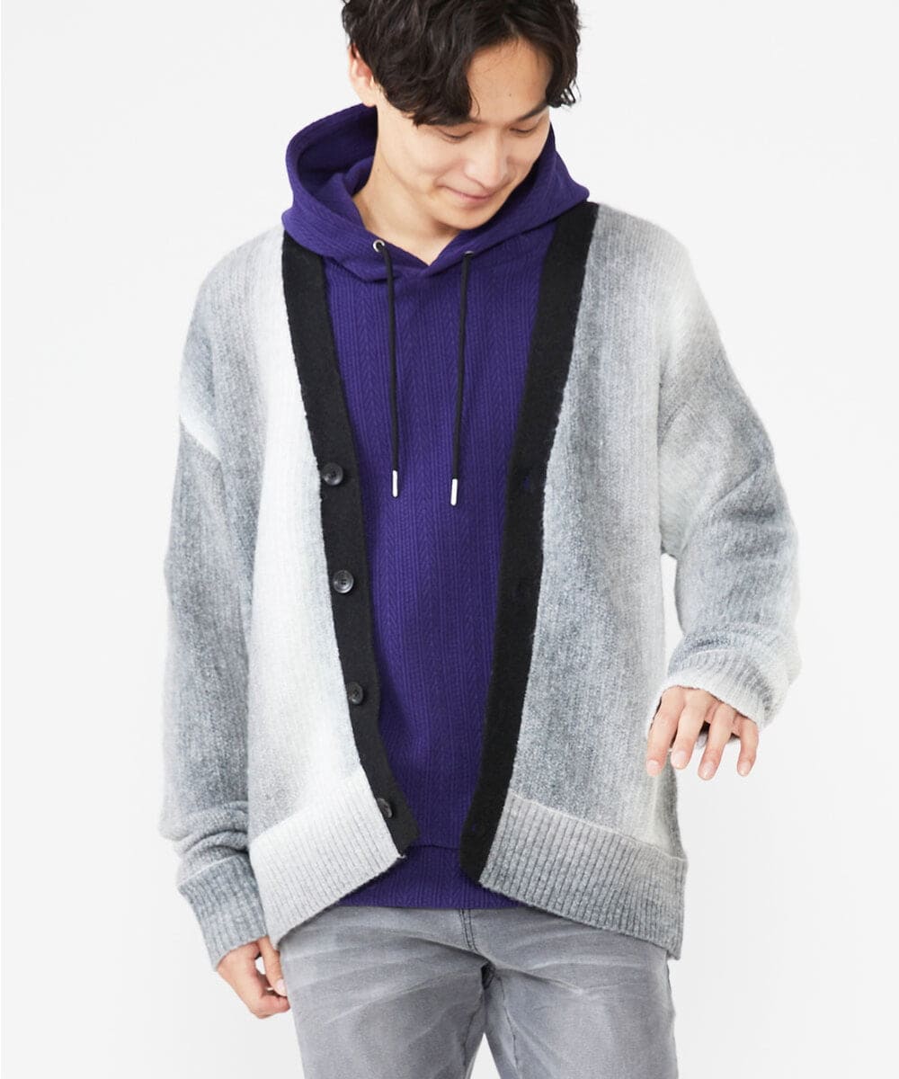 MKFAX57120 MK MICHEL KLEIN HOMME(MKミッシェルクランオム) ストライプグラデーションカーディガン ブラック(94)